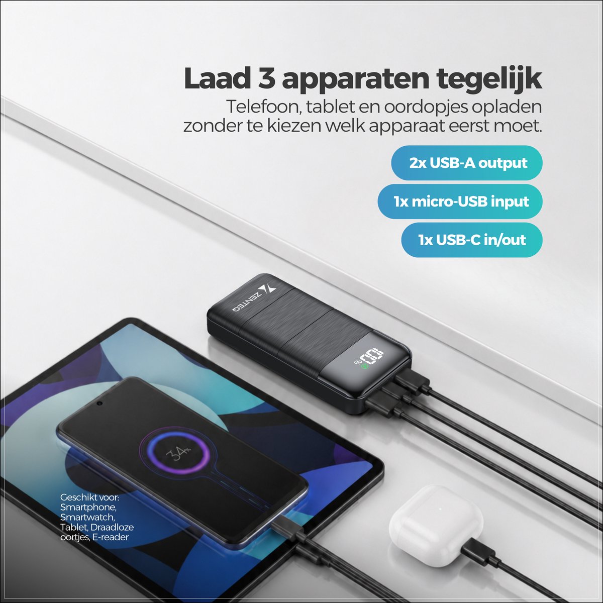 Zenteq Powerbank 20000 mAh Snellader USB-C - afbeelding 3