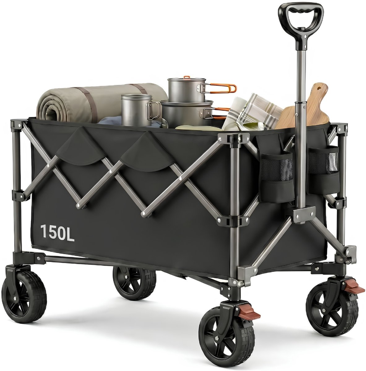 SP® Bolderkar - Vouwbare Handkar - 120kg Vouwbare Handtrolley - Zwart - 92cm x 56cm x 95cm