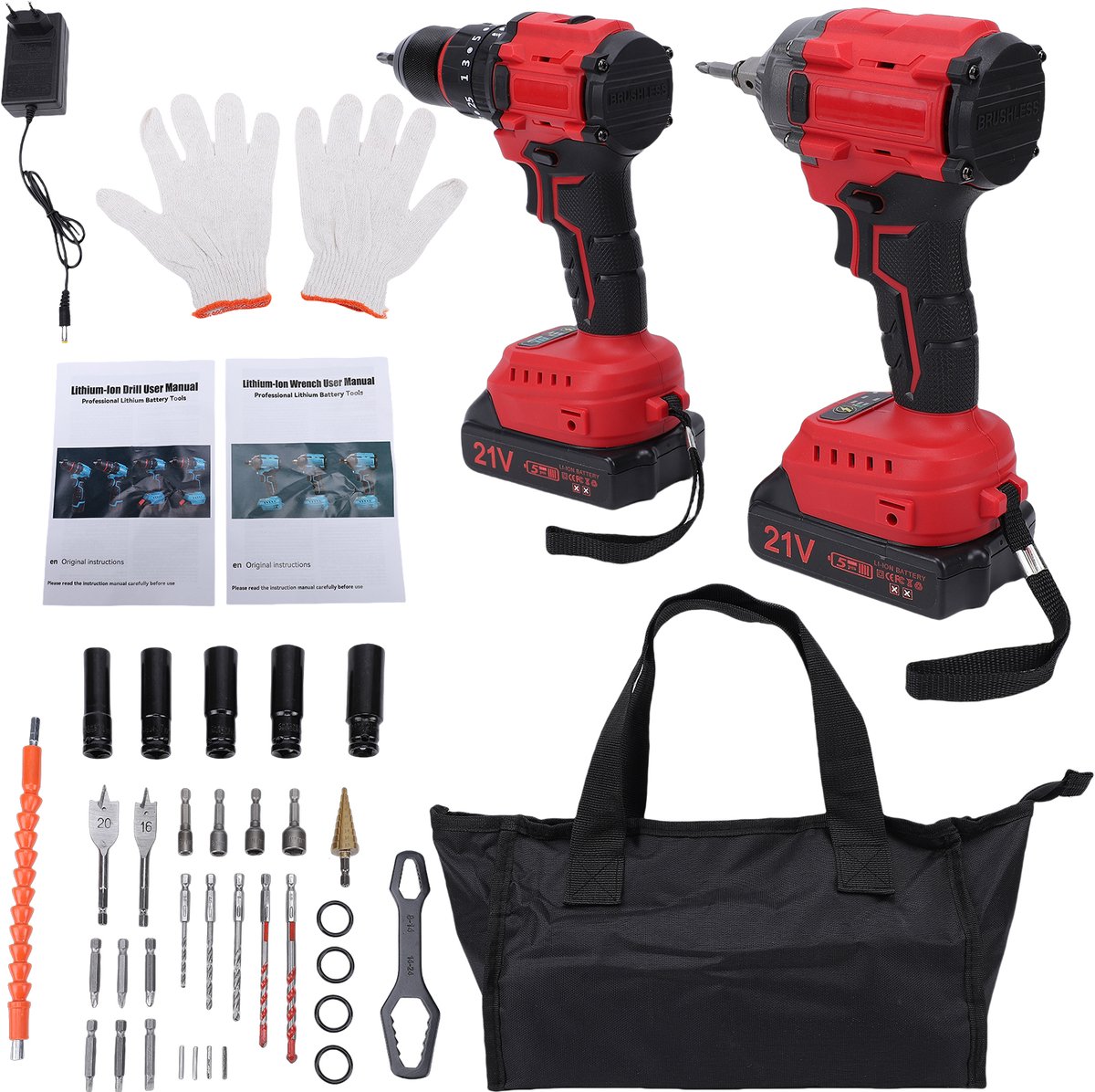 Accuboormachine Set – 21V 350Nm Slagmoersleutel – Borstelloze Motor – Met 2 Accu’s – Voor DIY
