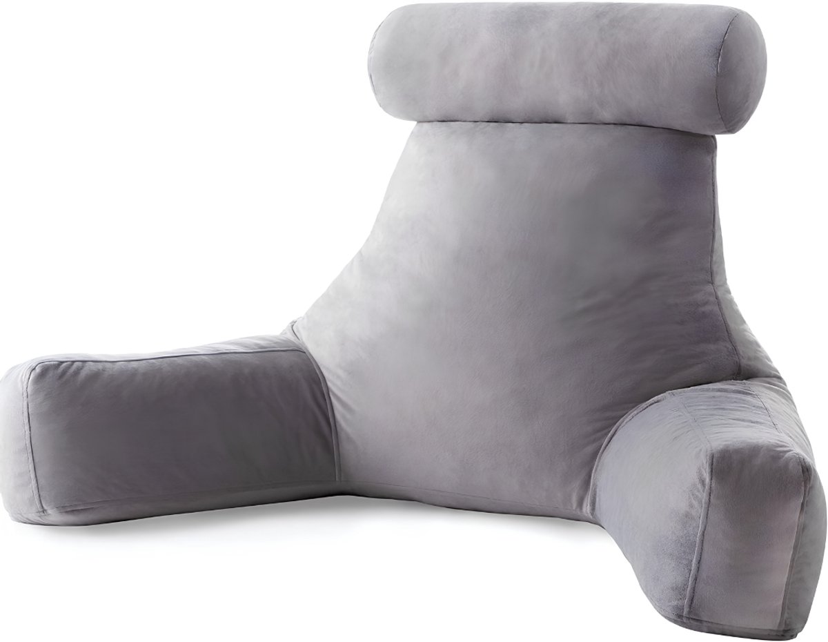 SP® Lees Kussen - Leeskussen Van Versnipperd Traagschuim – Rugkussen om in Bed te Zitten - Grijs - 36cm x 36cm x 76cm