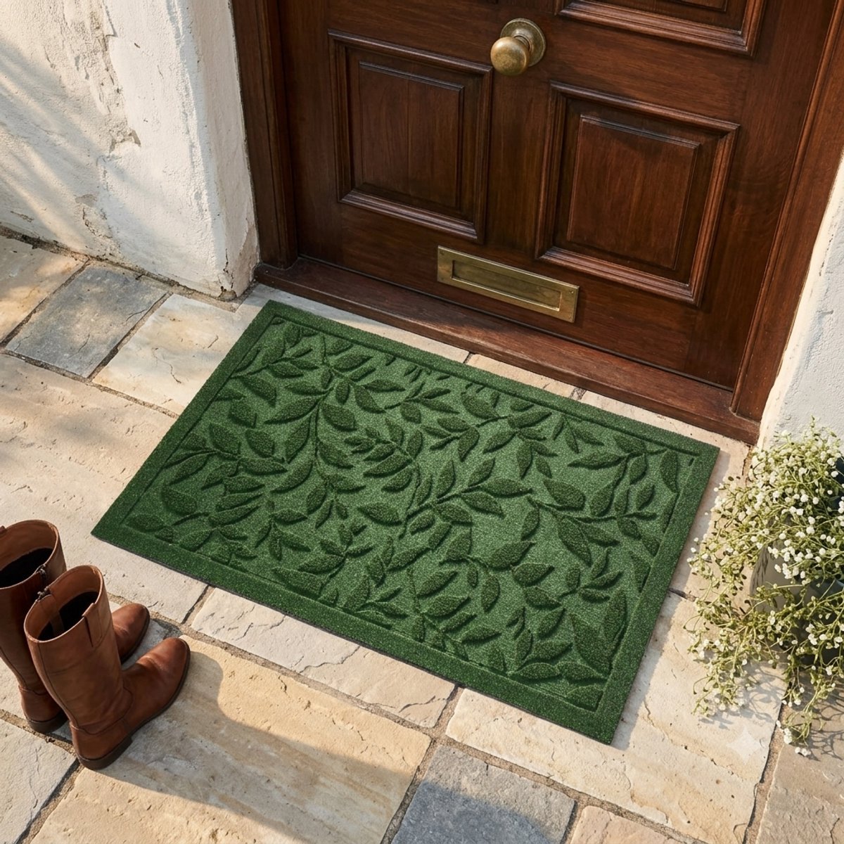 Maison Elara Deurmat Groene Bladeren - Absorberend, Zwaar Belastbaar, Antislip - 45 x 75 cm