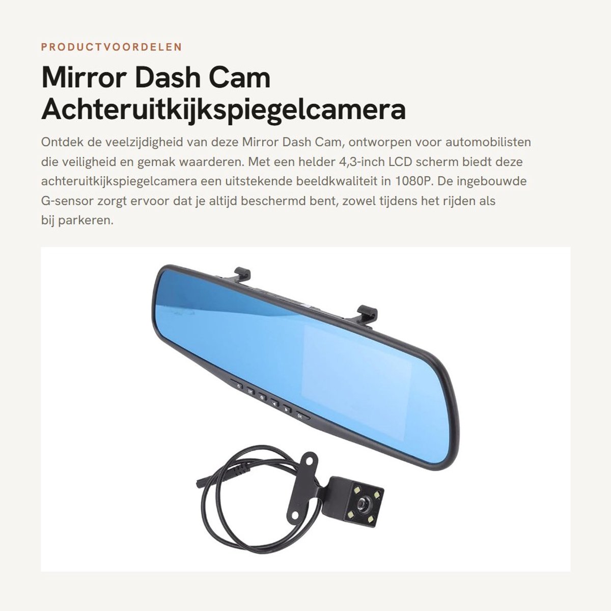 Dailygoods- Dashcam 4,3-inch Achteruitkijkspiegel - 1080P Volledig Scherm - Ingebouwde G-sensor - Parkeerbewaking - ABS Materiaal - Inclusief 32GB Geheugenkaart - Camera