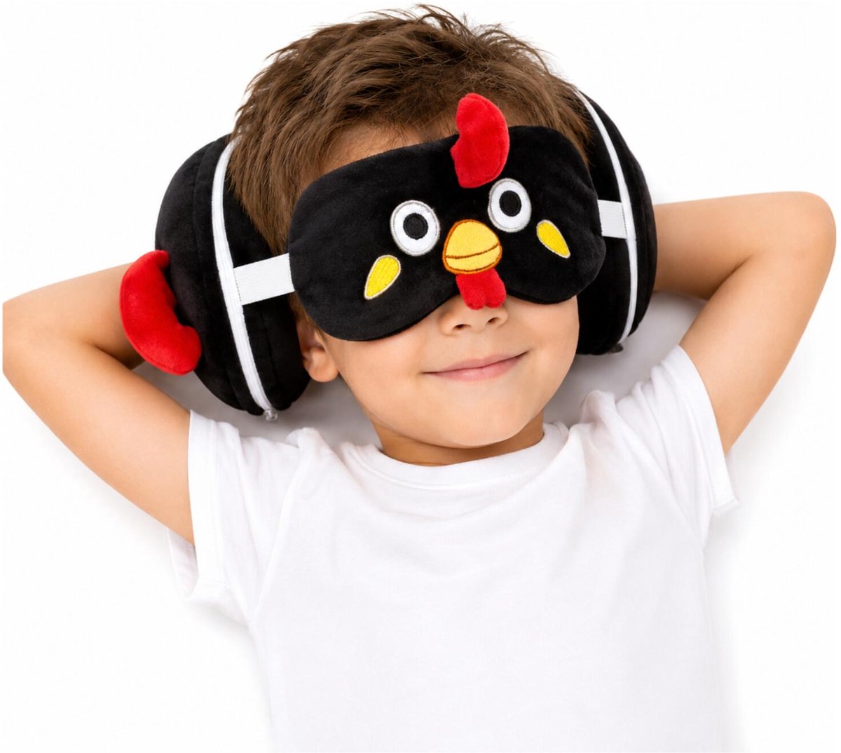 Relaxeazzz Relaxeazzz Reis set - Kip knuffel / reiskussen / slaapmasker - voor kinderen - in vliegtuig of auto