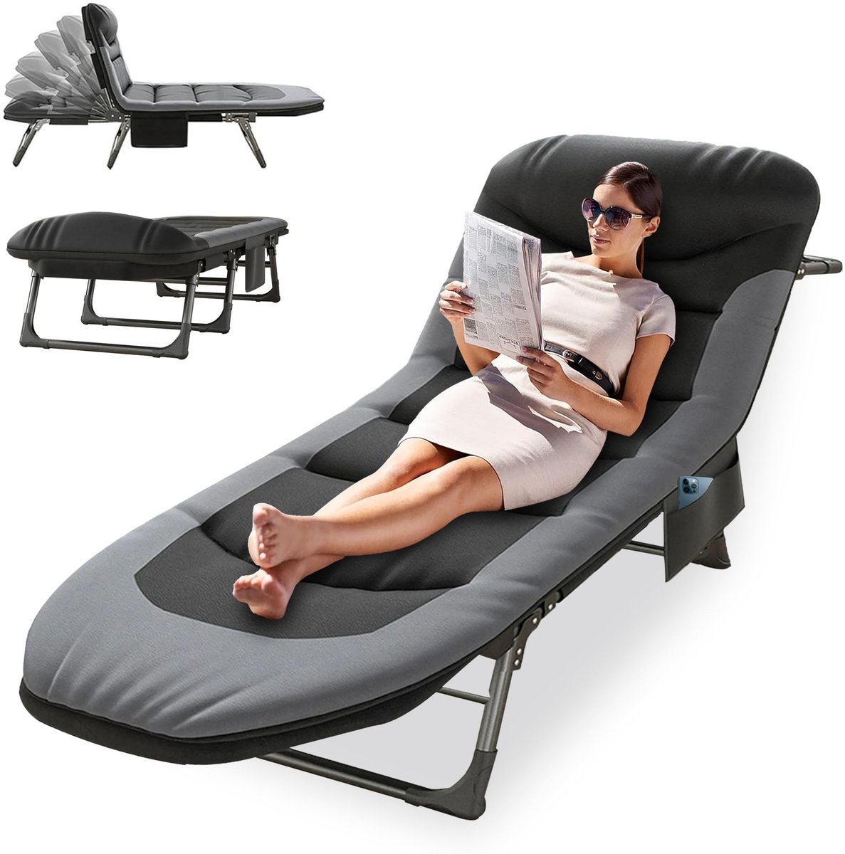Dailygoods- Veldbed XXL - Inklapbaar - Veldbed met Matras - Lichtgewicht - Verstelbare Hoek - Draagkracht 150 kg - Voor Outdoor en Camping - Opvouwbed