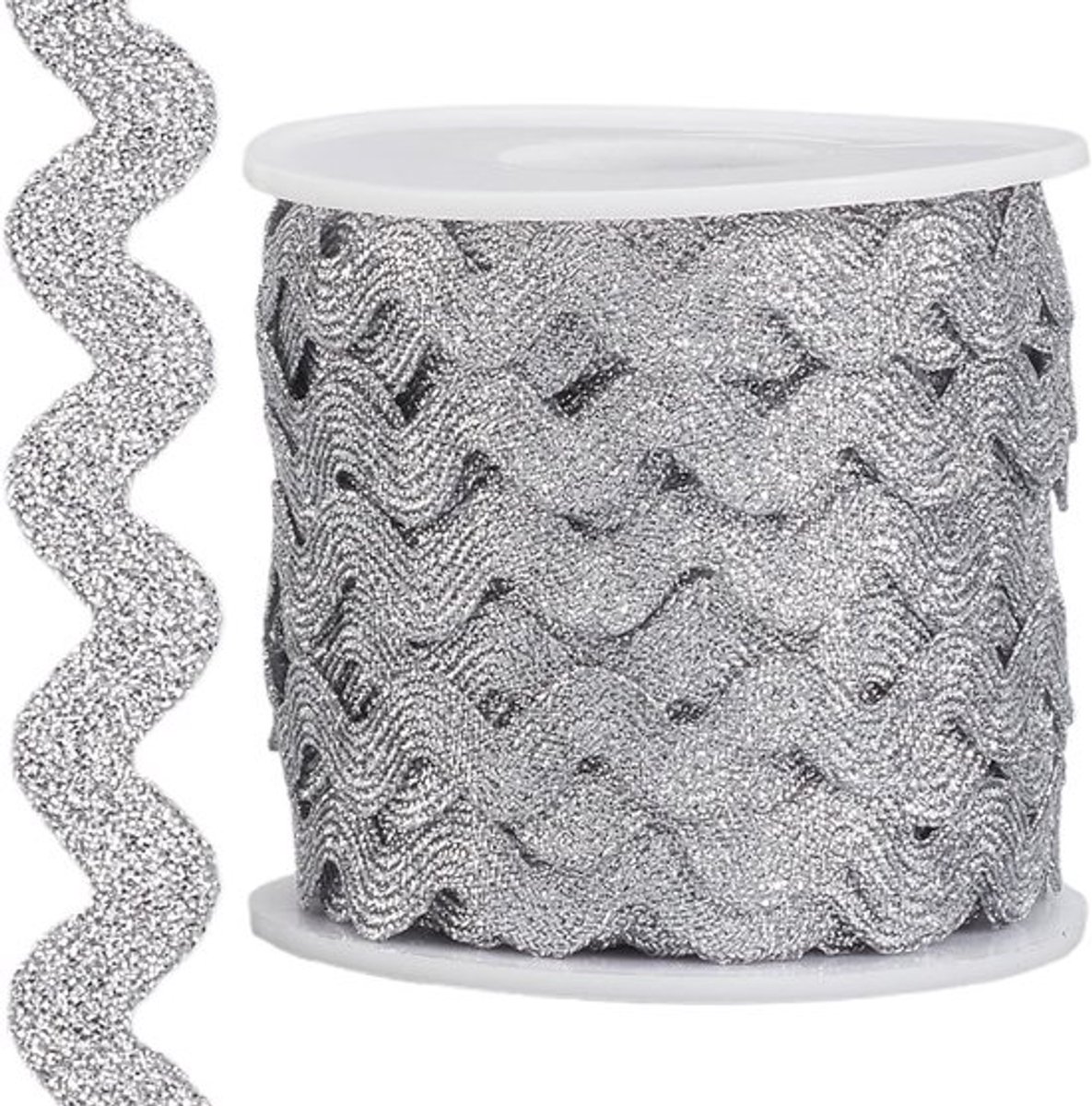 Zigzag trimmetjes - glinsterend, 15m lang - metallic zilver