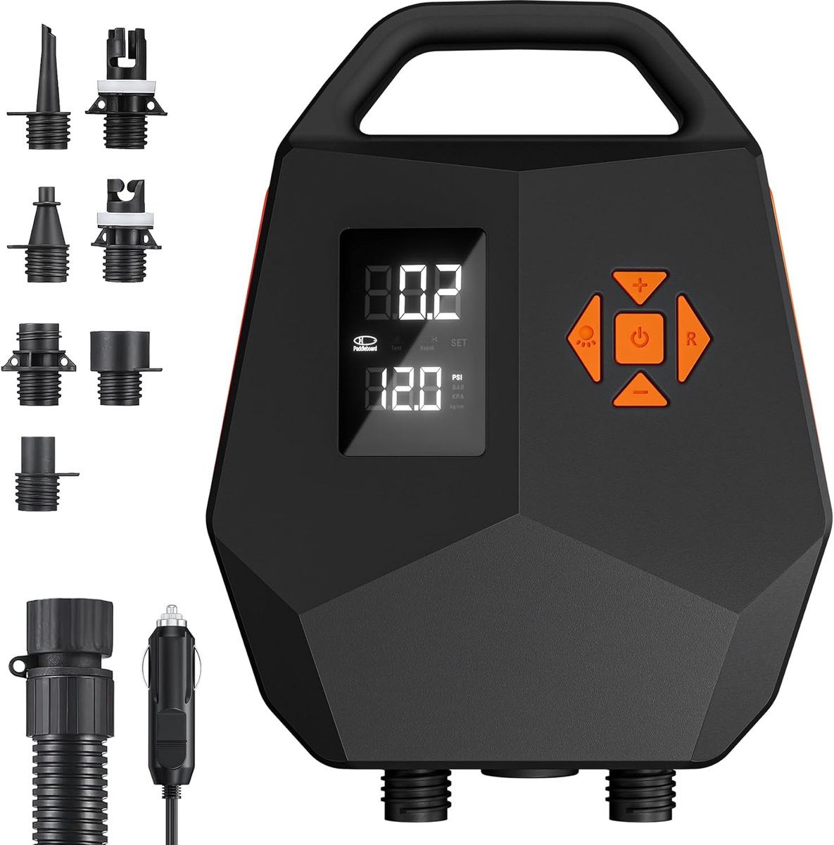 Elektrische SUP Pomp 20 PSI – 12V Luchtpomp met Auto Stop – Digitaal Display – Dubbele Snelheid – Voor SUP, Kajak, Boot & Luchtbed