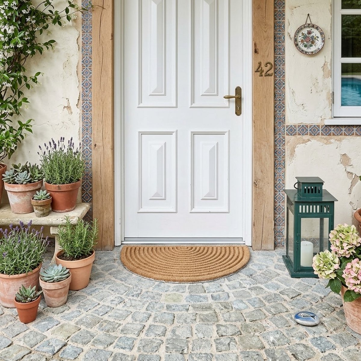 Maison Elara Deurmat Kokos 45x75 cm Halfrond Natuur Antislip Vuilvangmat Robuust