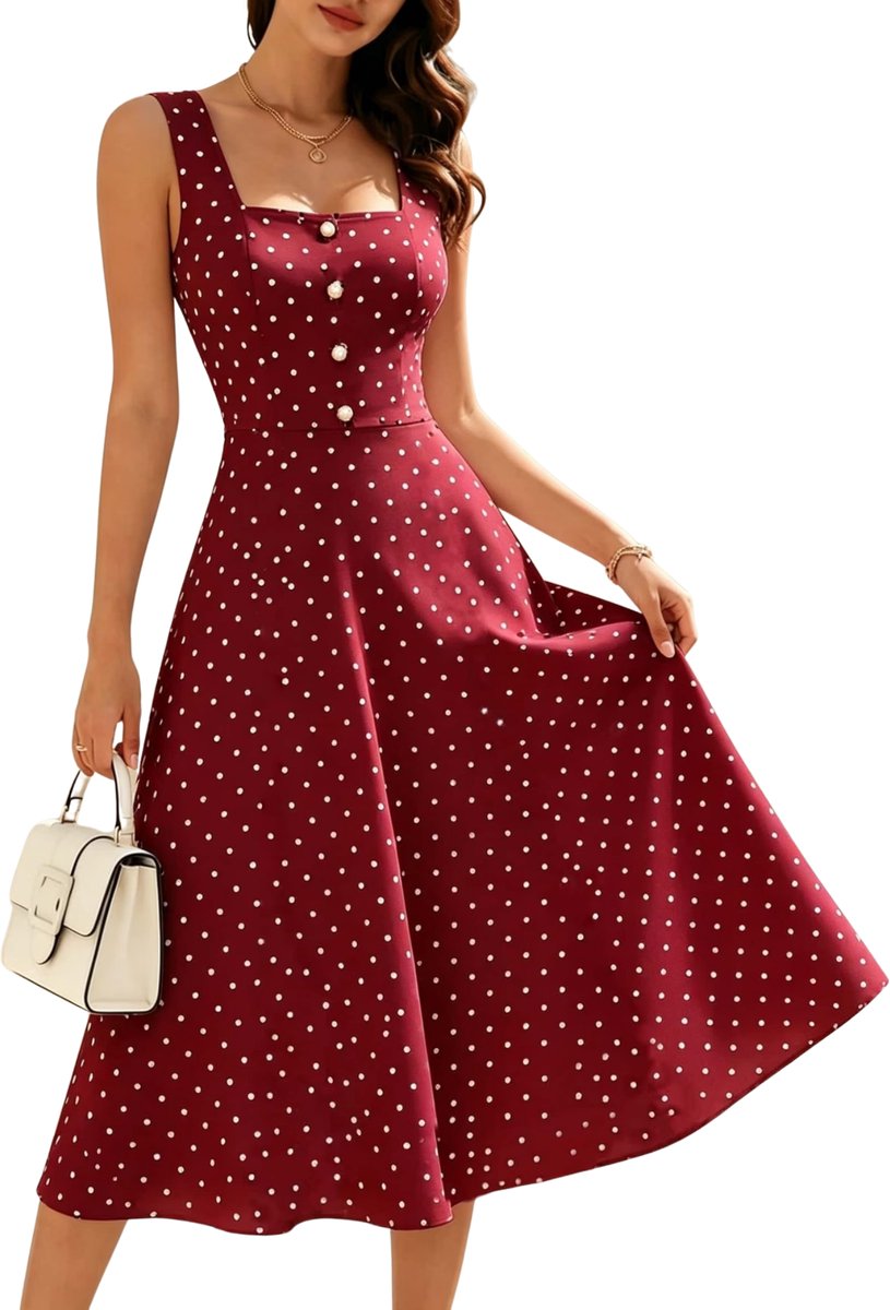 Currero Zomerjurk Dames Zomerjurken Volwassenen Vrouwen Midi Jurk Ibiza Stijl Sundress Dress Witte Vlek Rood