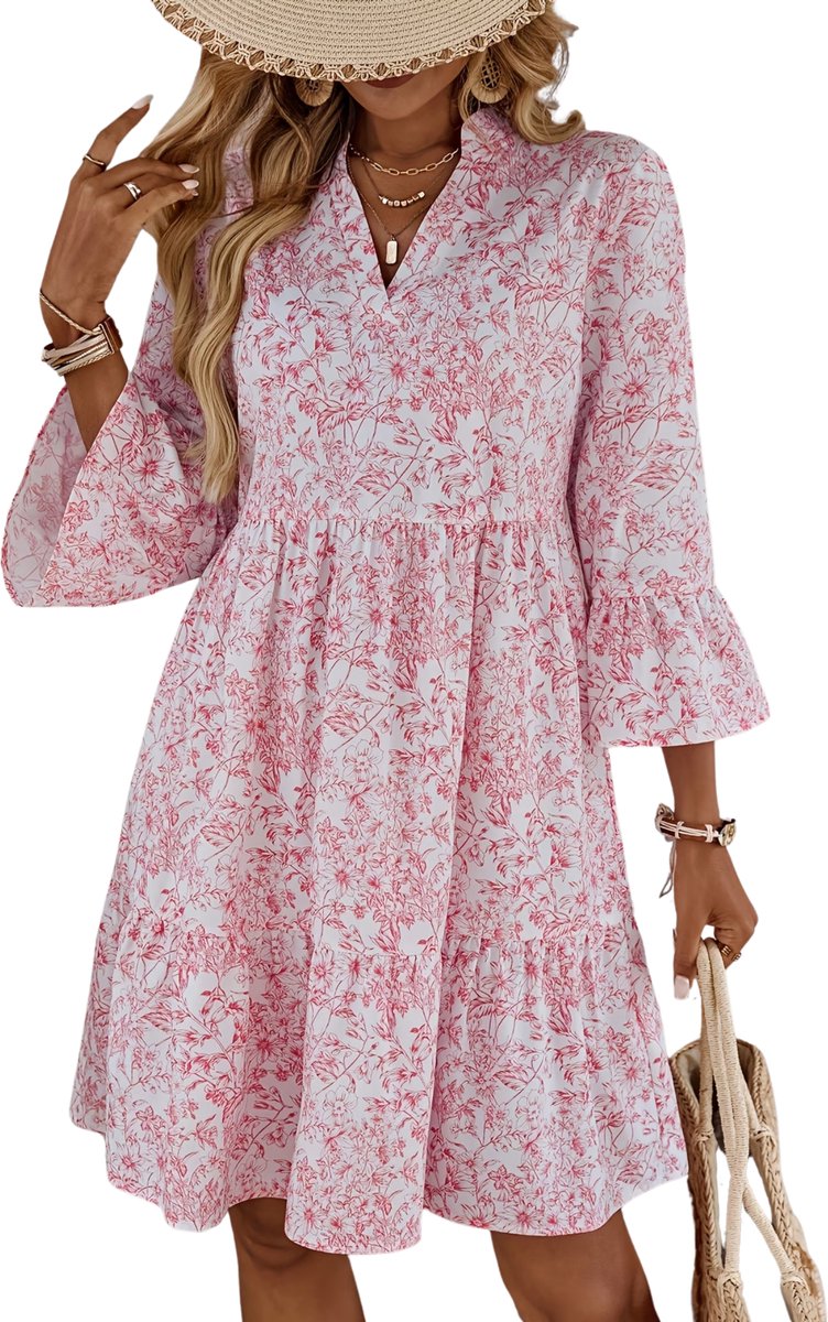 Currero Zomerjurk Dames Zomerjurken Volwassenen Vrouwen Midi Jurk Ibiza Stijl Sundress Dress XL Roze