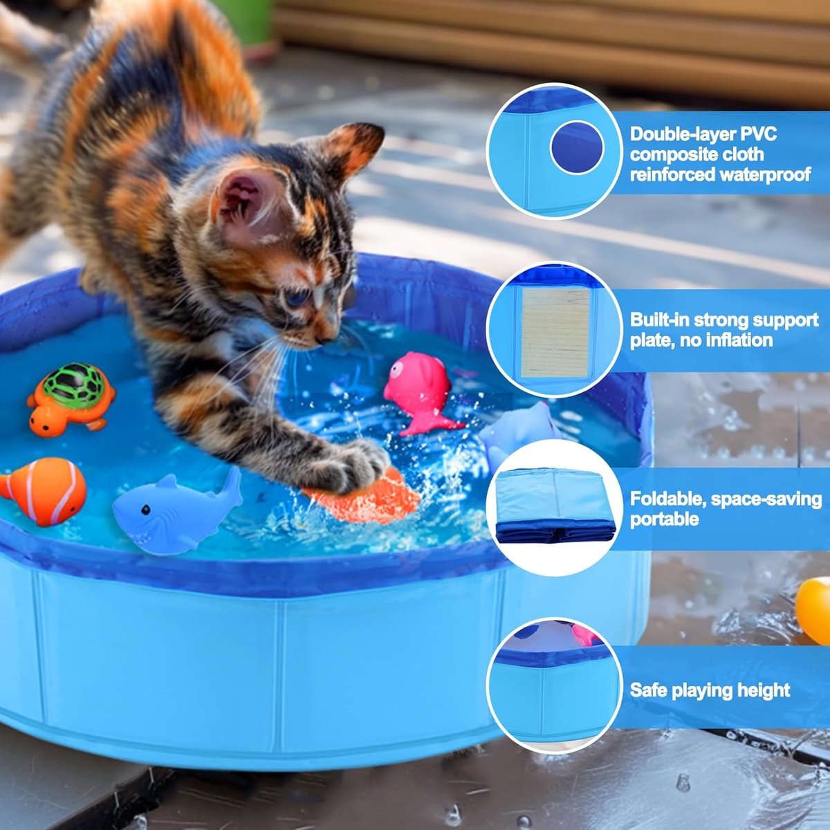 Thijox - Opvouwbaar Zwembad voor Katten en Kittens - 30x10cm - Waterplezier & Speelgoed - Blauw
