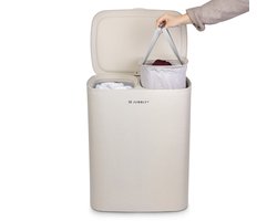 Jubbly® - Wasmand - Wassorteerder - Wasmand met Deksel - Wasmand 2 vakken - Wasmand opvouwbaar - Wasbox - 50 Liter - Beige - The Splitsmart