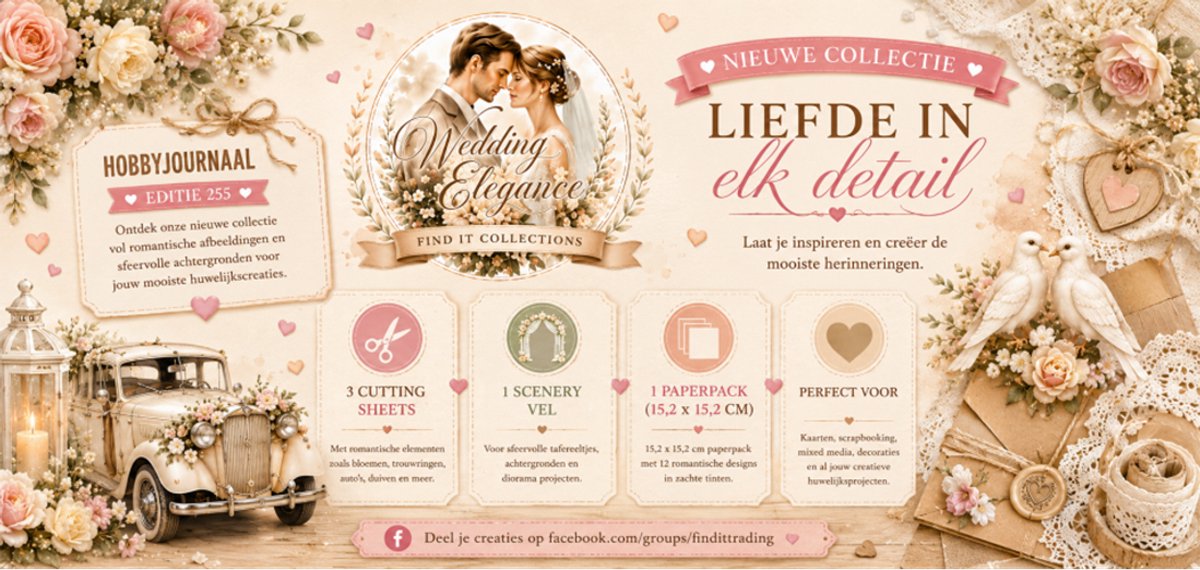 3D Find It Collection - Wedding Elegance - Pakket met 3 knipvellen - 1 uitdruk - Paperpack - Gratis verzonden - BBSC101
