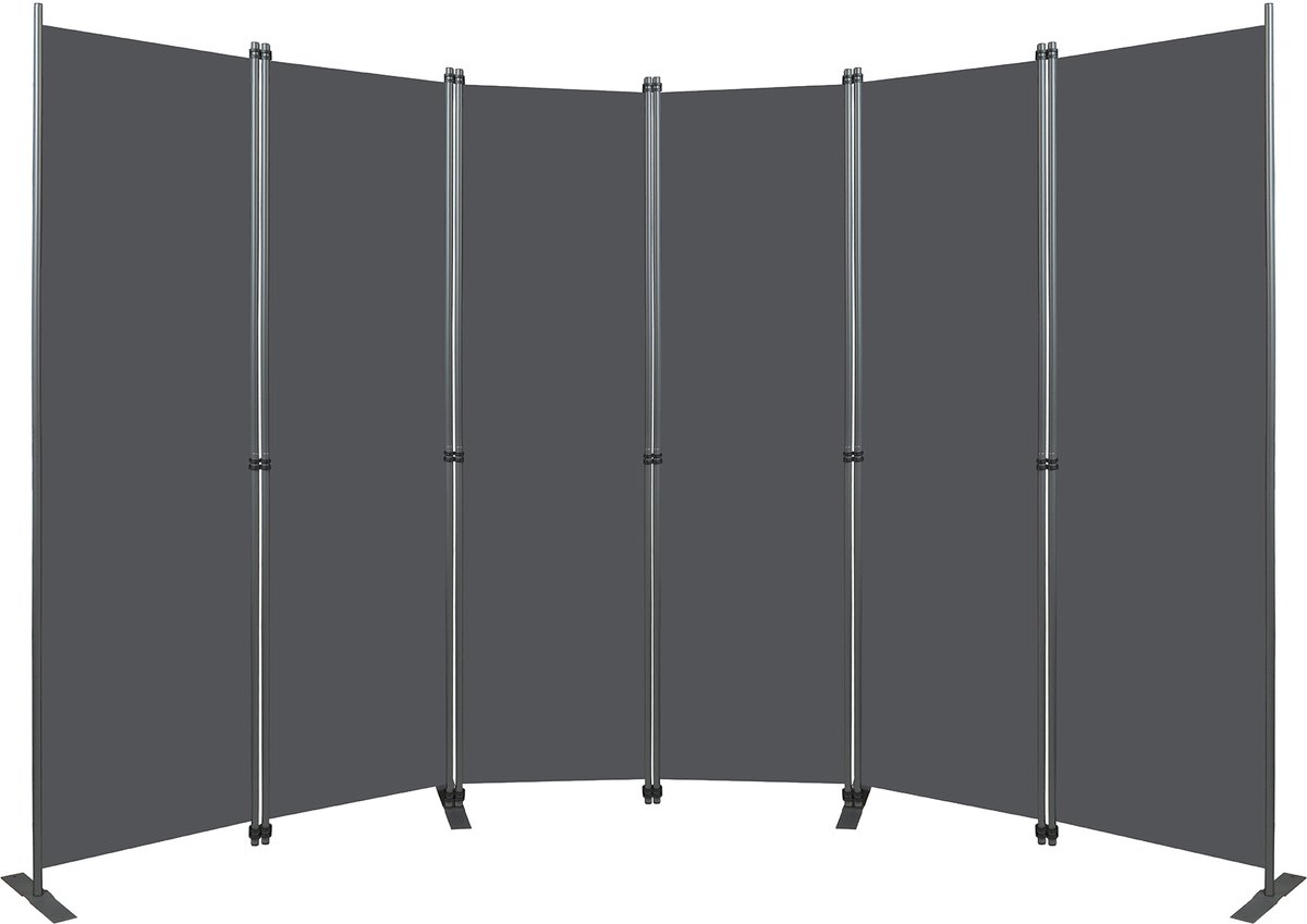 Ruimteverdeler, groot, paravent-scherm, 6-delig, 304 x 180 cm, privacybescherming voor binnengebruik, vrijstaand, voor kantoor, slaapkamer, woonkamer, eetkamer, werkkamer - Grijs 304*180cm