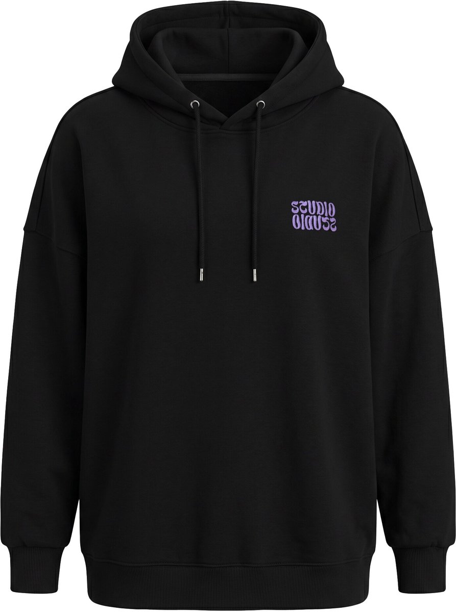 Studio Untold - Dames - Sweatshirt oversize shape borduursel capuchon - Zwart - Maat 54+