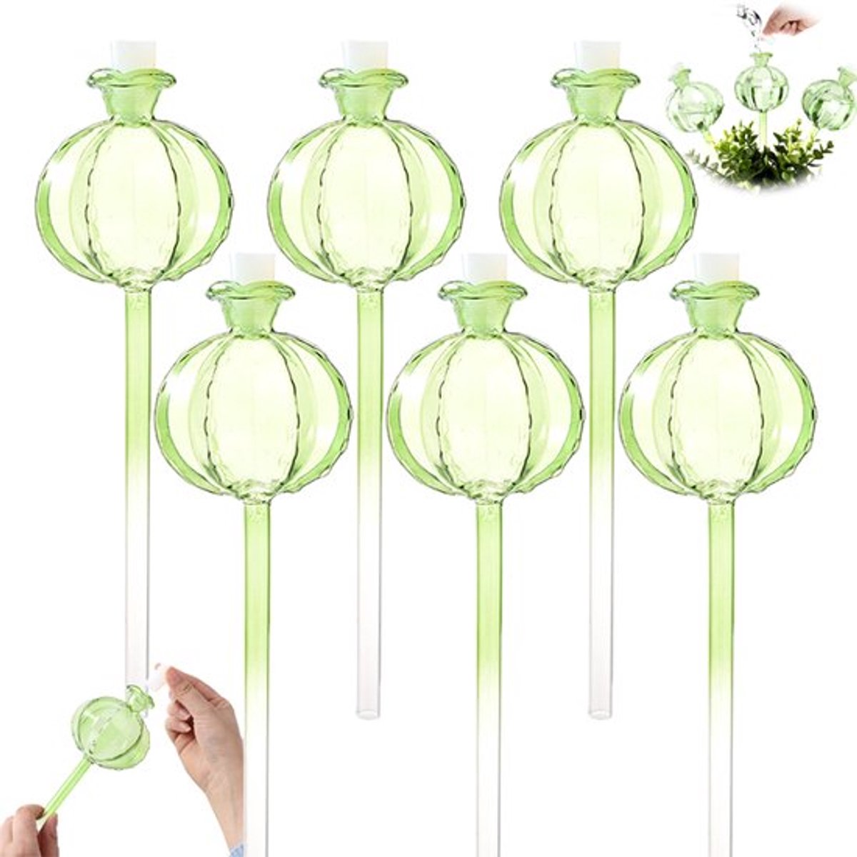6-delige set - Watergeefsysteem voor kamerplanten - Plantenwaterbal - Zelfwaterende plastic bal - Groen