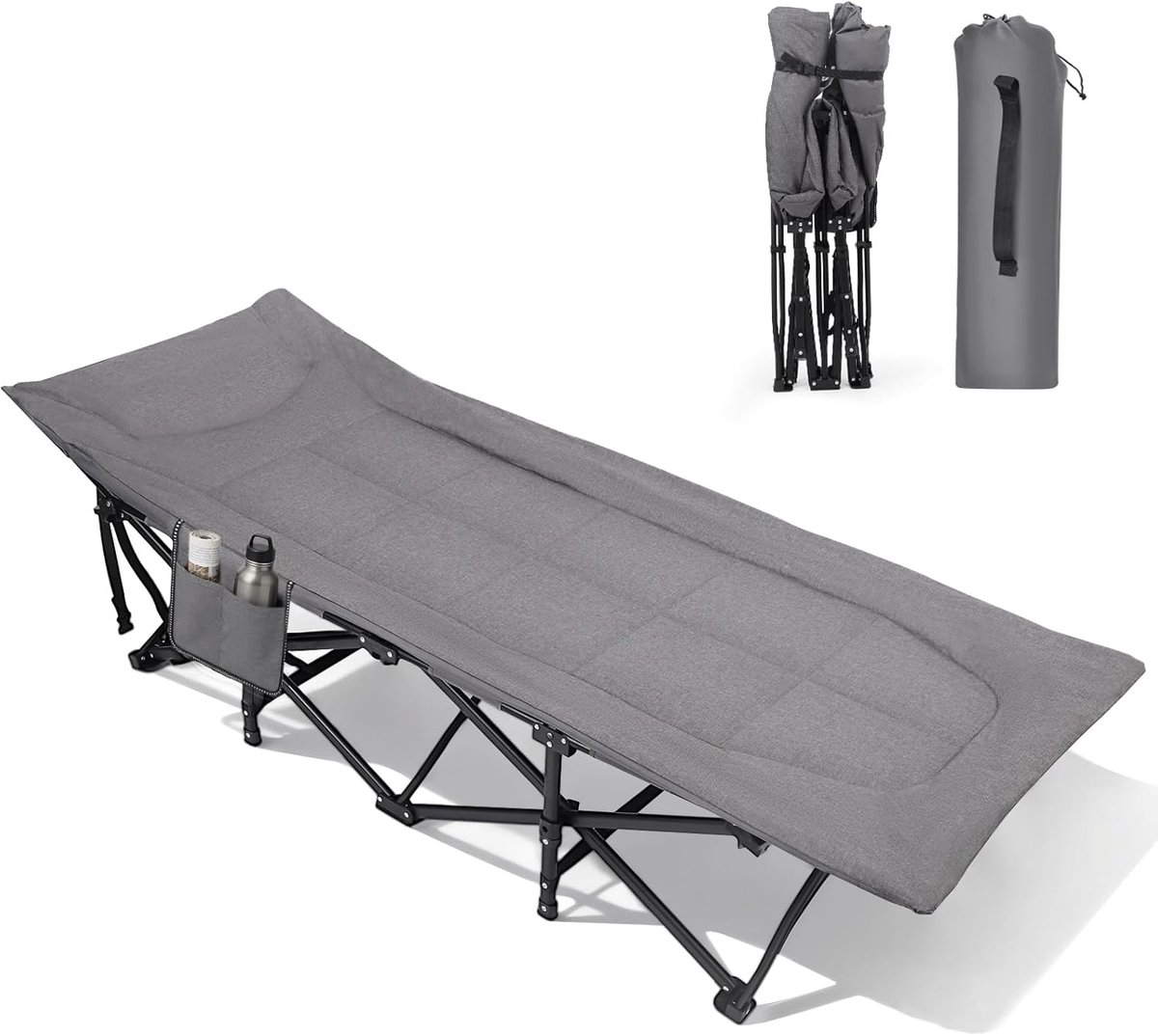 Famanu – Inklapbaar campingbed met kussen en zijzak, extra breed ligoppervlak voor buiten en binnen, ideaal voor tuin, camping en reizen