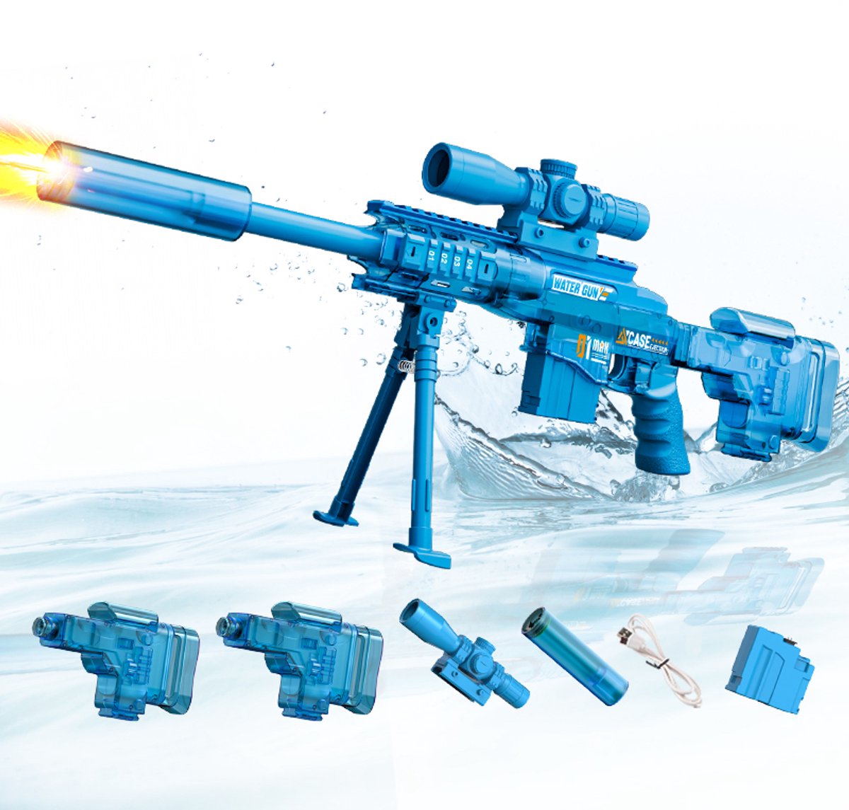Mitovi® Elektrisch Waterpistool – Automatische Watergun – Krachtig 8m Bereik - Watergeweer – Aquablaster – Elektrisch & Automatisch Waterspeelgoed – Buitenspeelgoed voor Kinderen & Volwassenen – Zwembad & Tuin – Perfect voor Zomerpret & Vakantie - B