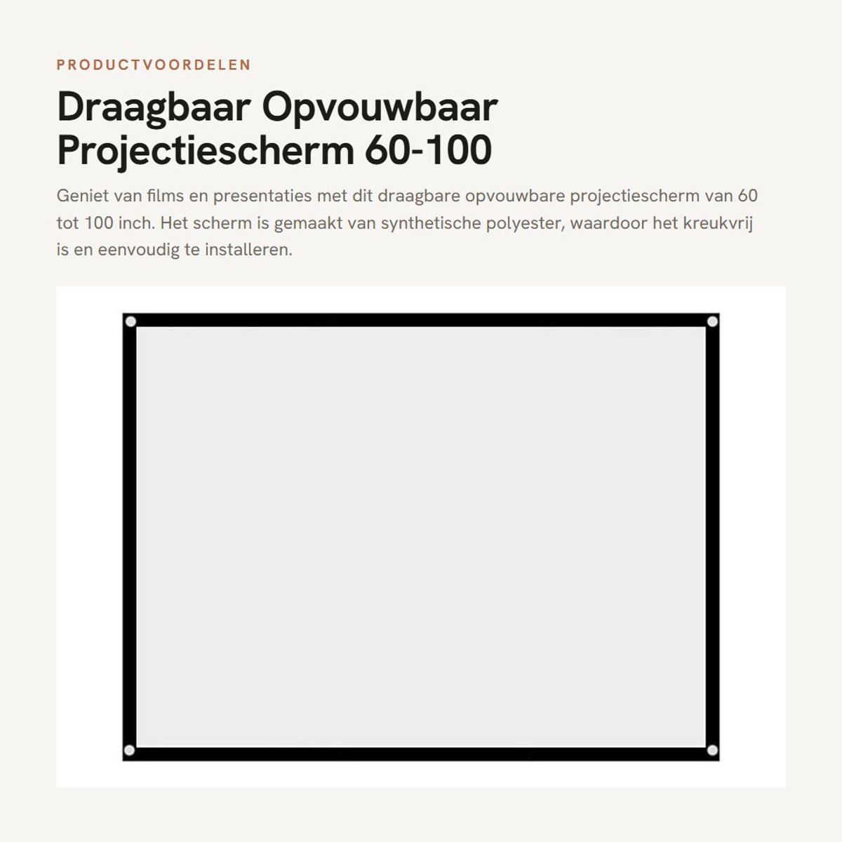 Dailygoods- Projectiescherm Draagbaar 60-100 Inch - Opvouwbaar - 4:3 - Synthetisch Polyester - Voor Thuisbioscoop - Inclusief Lijm/Haken - Filmscherm