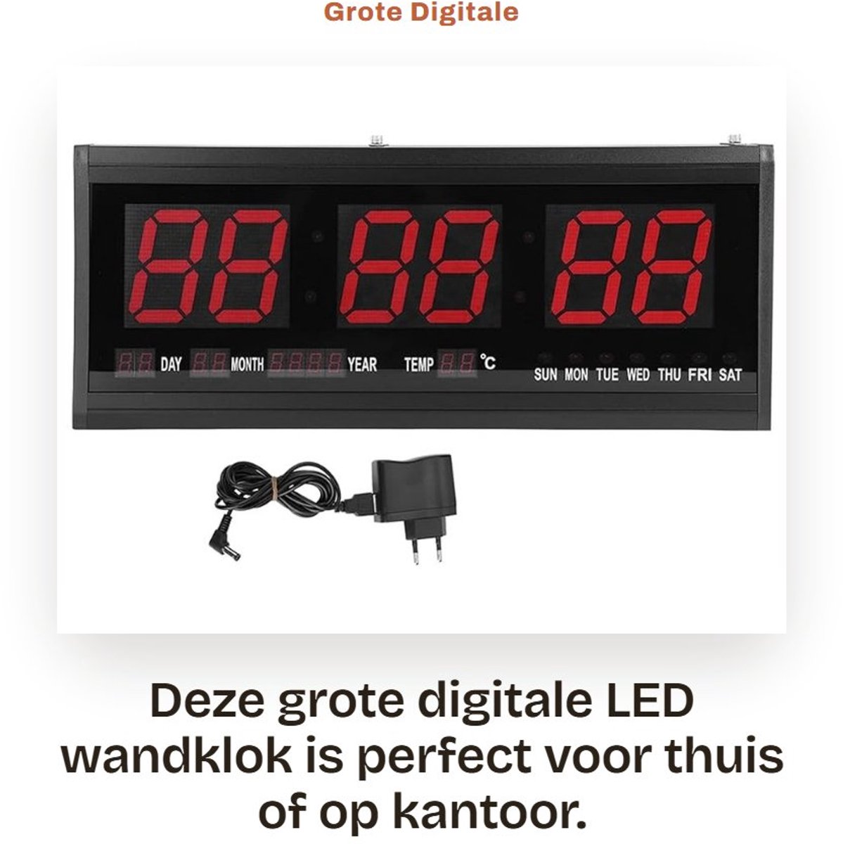 Dailygoods - Grote Digitale LED Wandklok met Temperatuur