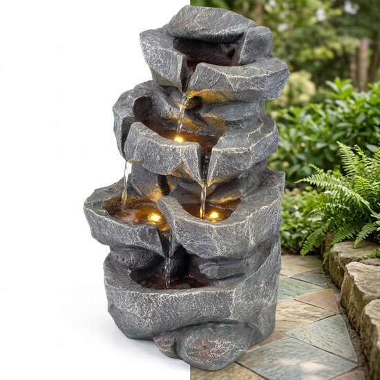 Ornement d'eau - Pour l'extérieur - Jardin - Fontaine d'eau - Design cascade - Fontaine de chambre - Décoration de jardin - Gris