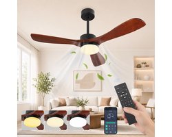 MUPOO Scandinavische hout Grote Plafondventilator met Verlichting 132 cm - Muisstil DC Motor & Afstandsbediening - APP & Zomer- en Winterstand - 6 Snelheden & Timer - plafonniere met ventilator voor Woonkamer, Hoge Plafonds & Eetkamer