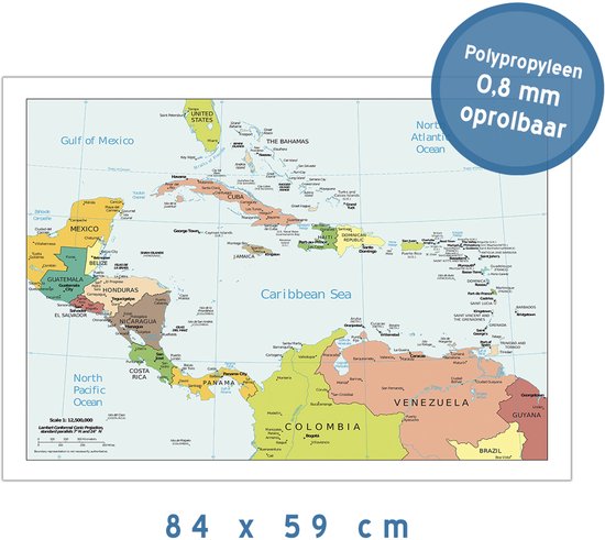 Map/ kaart Midden-Amerika | 84 x 59 cm (A1) | Landen en hoof ... - cover