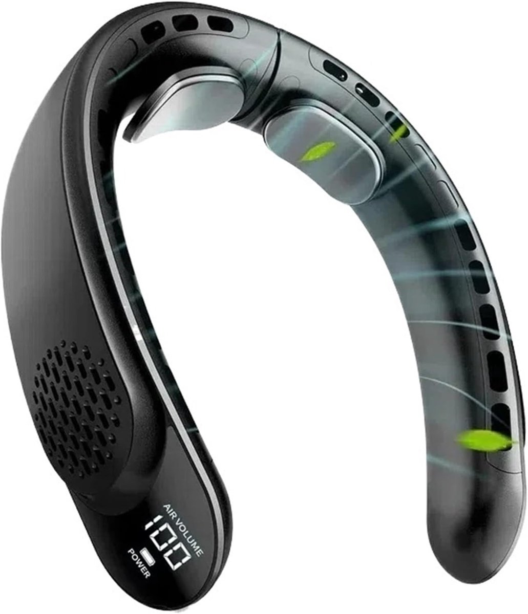 Oplaadbare nekventilator, persoonlijke ventilator met led-display, 3 windsnelheden, 4000 mAh-batterij, ondersteunt USB Type-C, draagbare ventilator voor buiten.