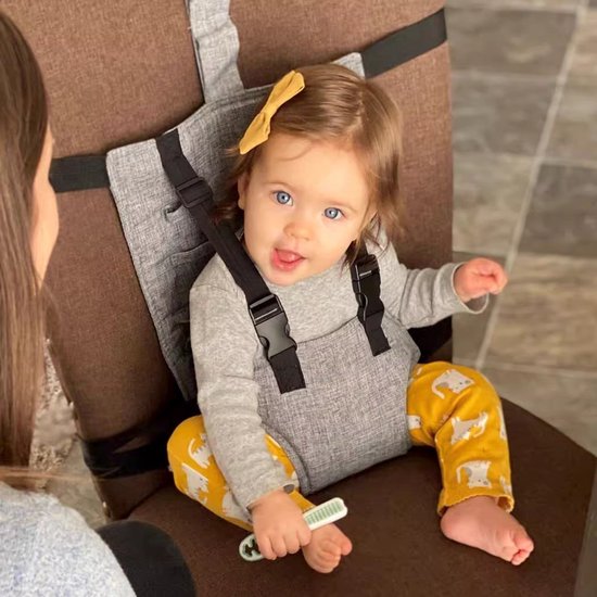 Draagbare Reiskinderstoel – Compact Opvouwbaar – Veiligheidstuigje – Machinewasbaar – Geschikt Voor Stoelen 35 Tot 53 Cm – Geschikt voor baby's van 6 maanden tot 3 jaar – Grijs — afbeelding 2
