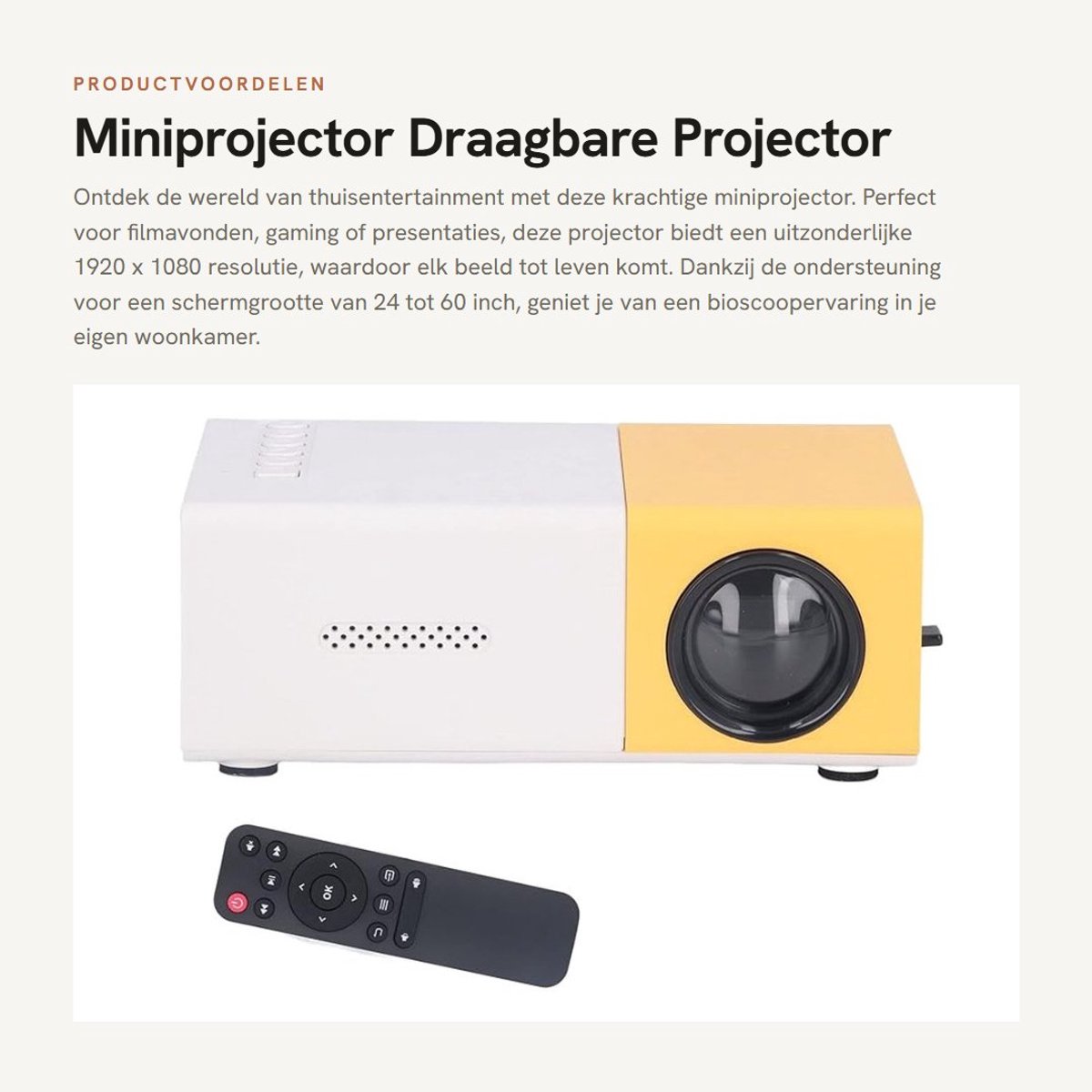 Dailygoods - Miniprojector - Draagbare Projector - Thuisbioscoop - 1920 X 1080 Resolutie - Ondersteunt Groot Scherm van 24 Tot 60 Inch - Ideaal voor F...