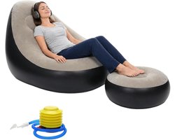 Opblaasbare relaxfauteuil - Opblaasbare bank voor volwassenen - Met voetenbankje en luchtpomp - Ergonomisch - Geschikt voor woonkamers, slaapkamers, kamperen, picknicks en het strand