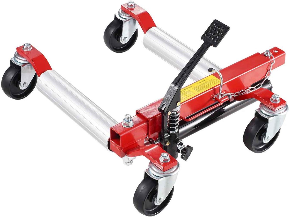 CORE Wieldolly - Wielkar - Automover - Transportrollen - Heavy Duty wieldolly - Voor positioneren voertuig - Met ratelband uitschuifbaar - 1500lbs/680kg maximaal draagvermogen per stuk - 63.5x57-71.8x39cm - Rood en Zilver
