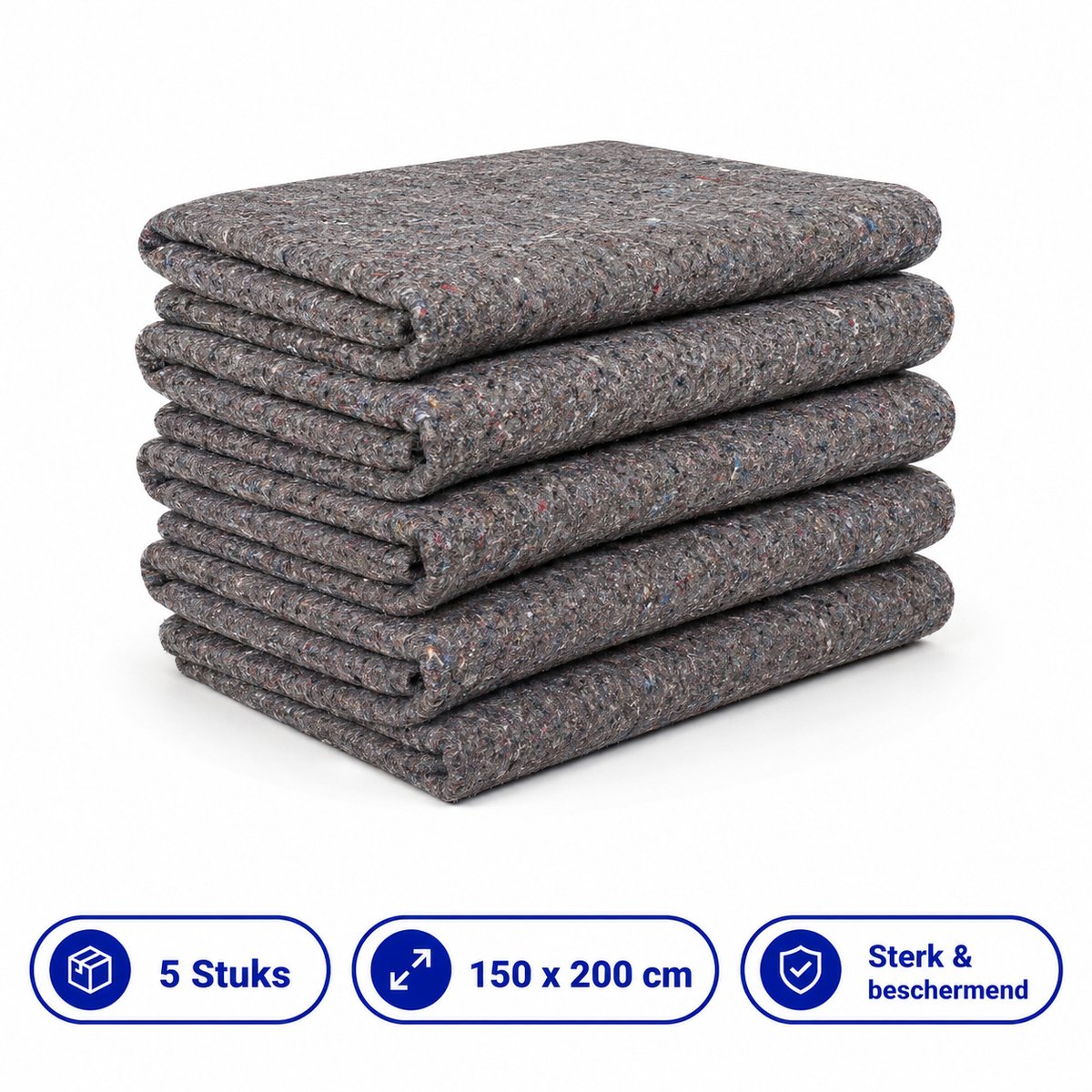 Propacker Verhuisdekens - Set van 5 - 150 x 200 cm - Meubeldekens / Opslagdekens - Beschermdekens voor Verhuizen & Opslag - Grijs