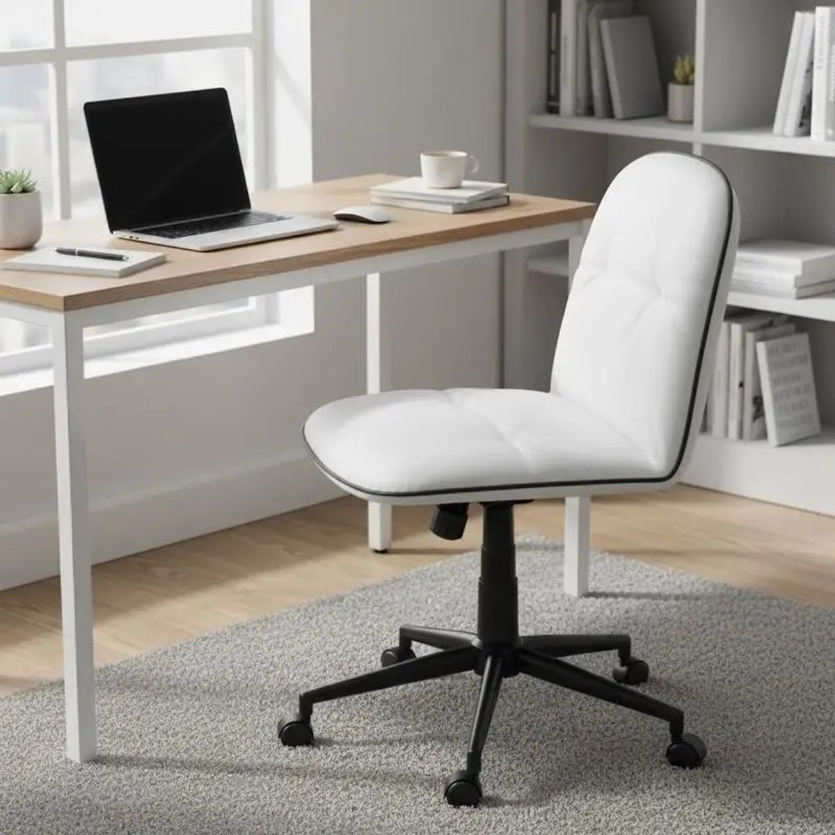 Dailygoods Bureaustoel zonder armleuningen, kunstleer, draaibare bureaustoel met hoogteverstelling en wiegfunctie, wit