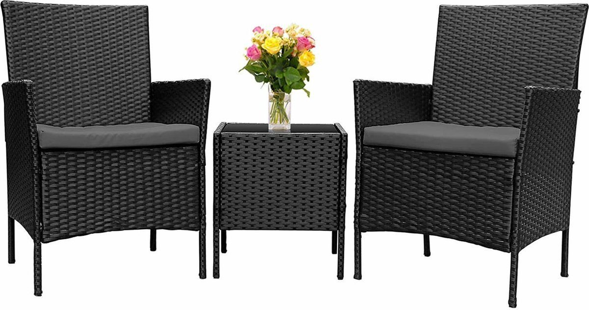 Tuinmeubelset 2 Persoons - Loungeset, Wasbare Kussens en Tuintafel en stoelen - Voor Dagelijks Gebruik, Thuis en Professioneel Gebruik