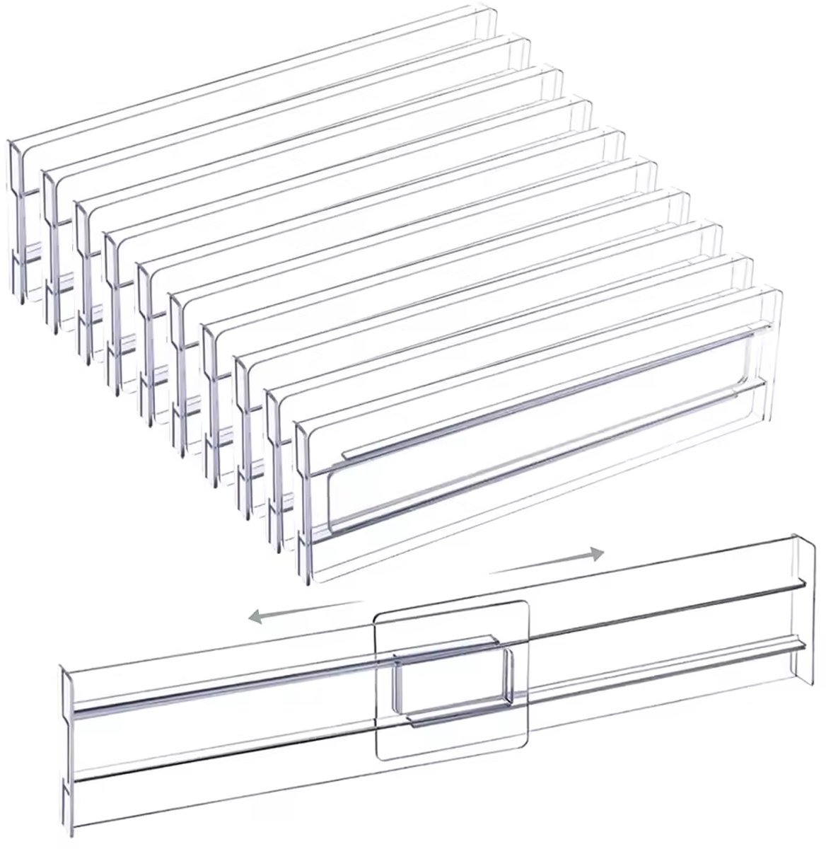 Goodies® Lade Organizer Verstelbaar - 10 Stuks - Transparant - Ladeverdeler Verstelbaar - Kleding Organizer - Commode Organizer - Uitbreidbaar 27 tot 52cm