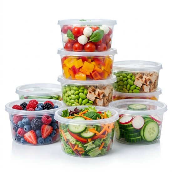 Boîtes de conservation KURTT - Conteneurs ronds Prep de repas - Conteneurs pour congélateur - Avec couvercle - 100 pièces / 500 ml, 115 x 70 mm - Compatible micro-ondes, lave-vaisselle