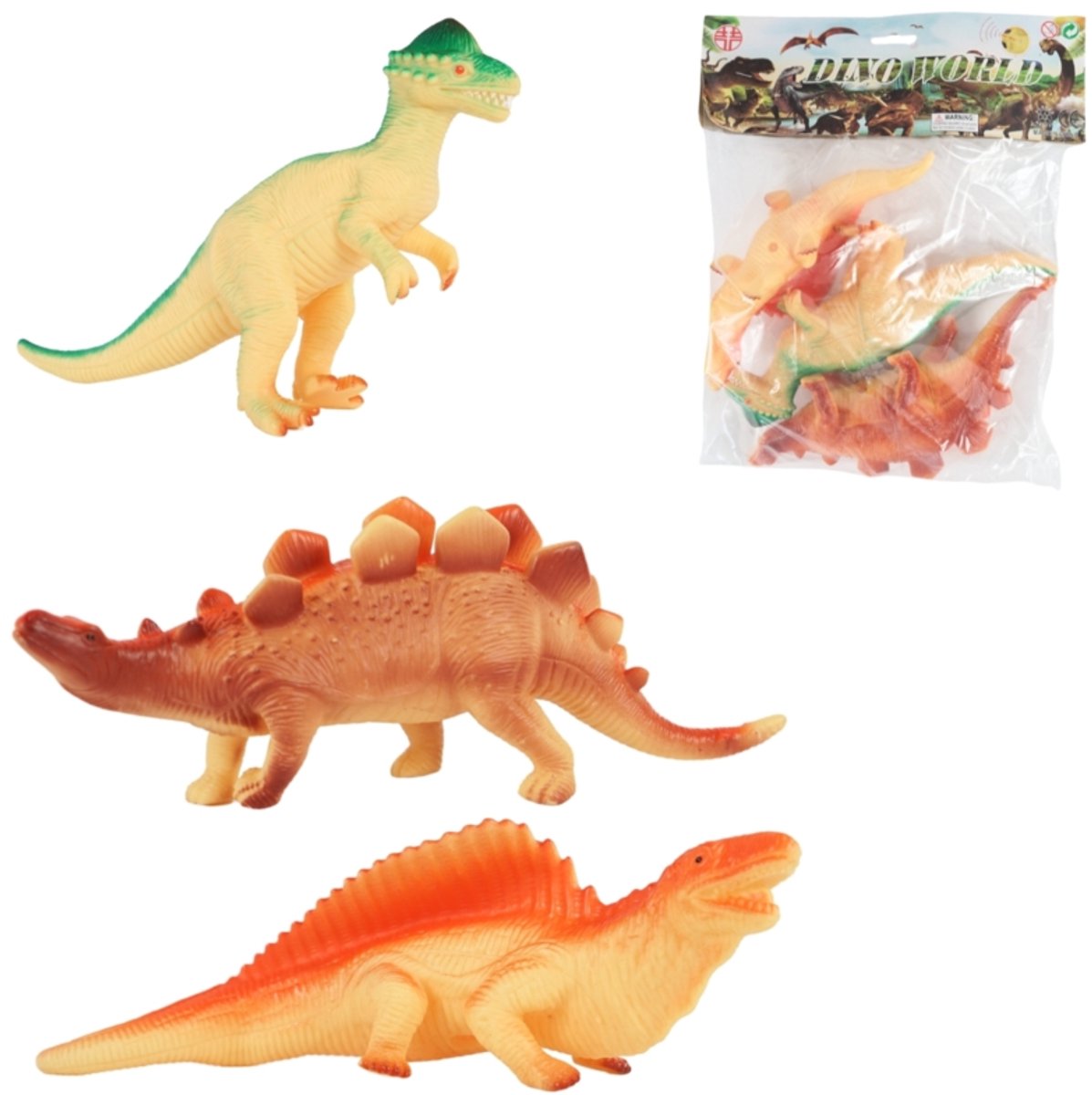 Dino World, Dinosaurus, 27 cm, 3 Stuks.