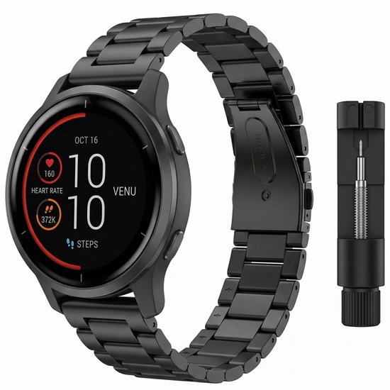 Geschikt voor Huawei Watch GT 3 42mm / GT 3 Pro 43mm / GT2 42mm Bandje – RVS Zwart – Verstelbaar Metalen Schakelband – Inclusief Inkortgereedschap