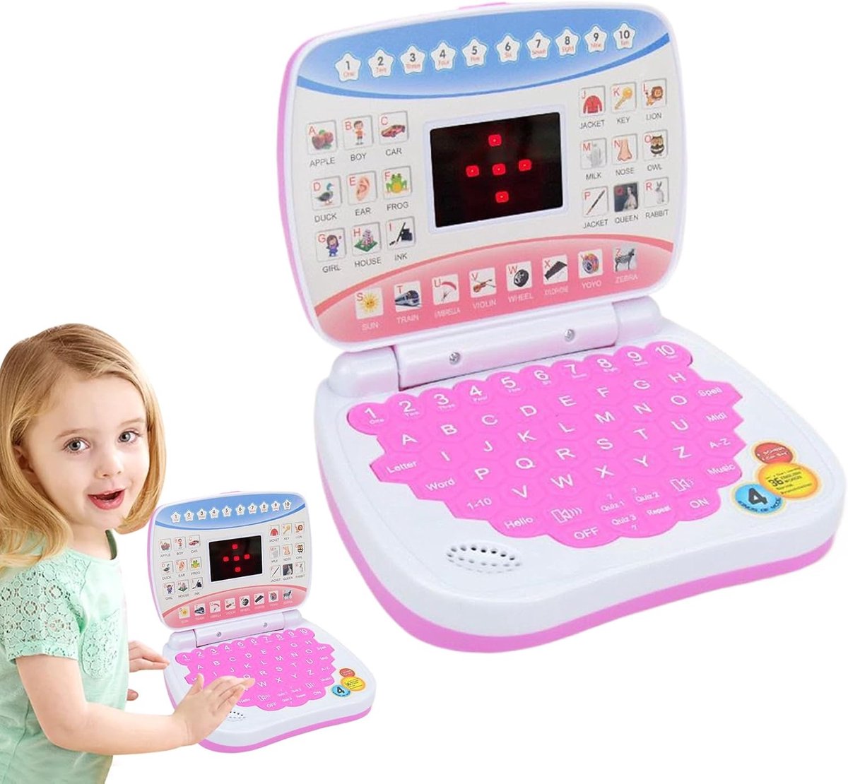 Kinderlaptop Educatief - Leercomputer Speelgoed - Vroeg Leren - Interactief Muziekspel - 6 Inch Scherm - Roze