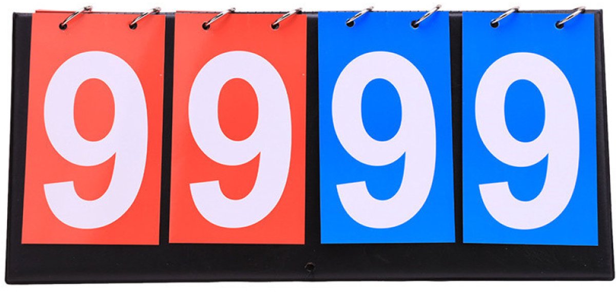 carmdering - 4-cijferig sport scorebord - Scorebord - Desktopscorebord - Scorebord met flipper - Multifunctioneel scorebord - Waterdicht - Geschikt voor basketbal, voetbal, volleybal en tafelspellen - Blauw, Rood