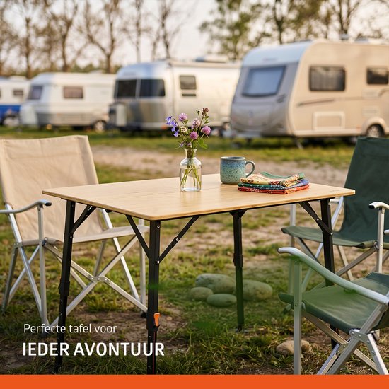 Campout Campingtafel - 100 x 72 x 70 cm - Inklapbare Tuintafel - Opvouwbare Camping Tafel - Vouwtafel - Klaptafel - Hoogte Verstelbaar - Inclusief Handvat - Bamboe van Campout — afbeelding 3
