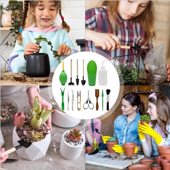 Set van 14 stuks - tuingereedschap - Tuinieren - Tuinset - Tuingereedschap set - voor planten en bloemen - Tuinonderhoud - Plantenschep - Tuinschep - Tuinhark - Metaal - groen van Merkloos	 — afbeelding 2