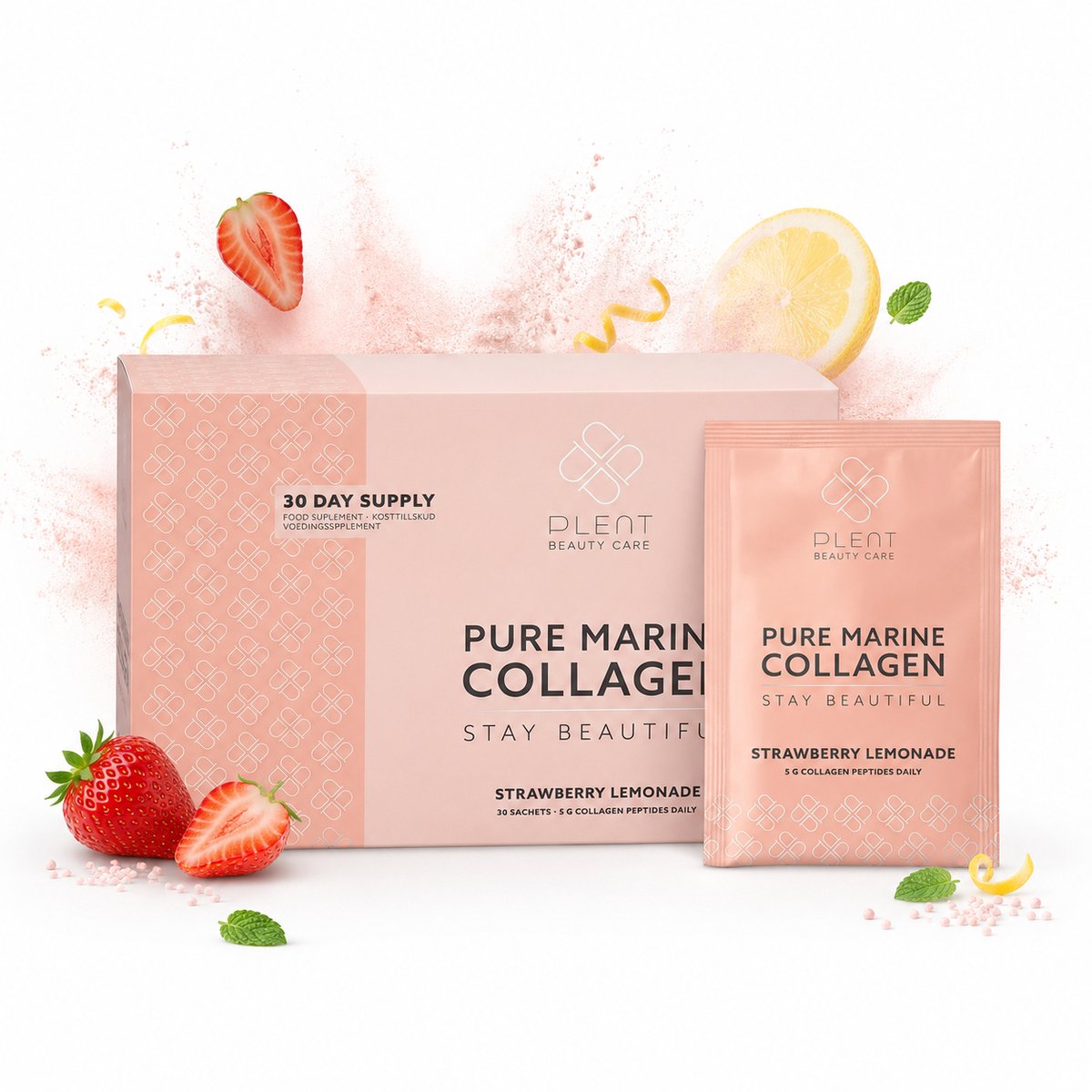 Plent Beauty - Pure Viscollageen +Vit C - Aardbei Limoen (30 sachets = 30 dagen)