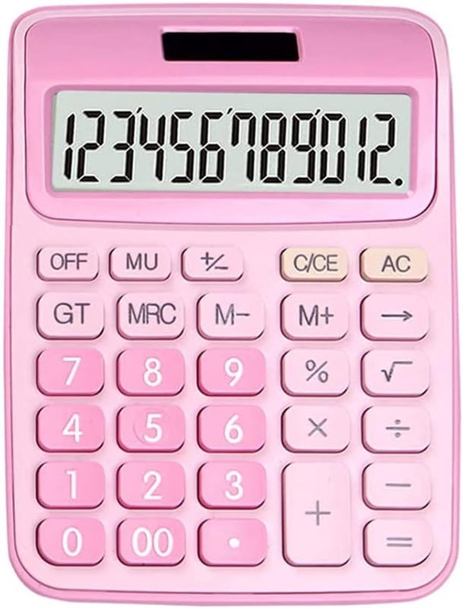 Draagbare Rekenmachine - Mini Calculator - Basis Wiskunde - Groot LCD Display - 12 Cijfers - Roze