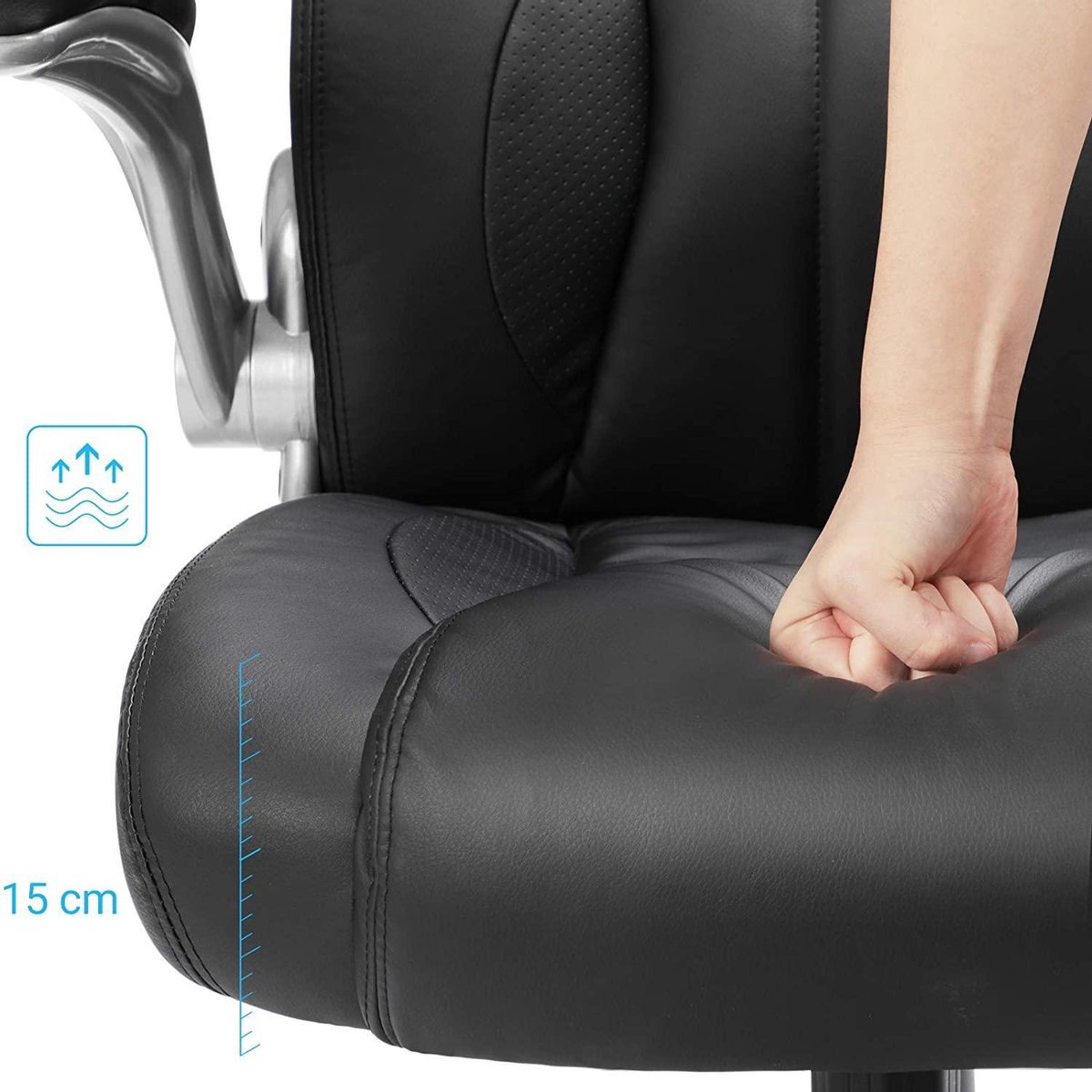 Conway Living® Luxe Ergonomische Bureaustoel - Directeurstoel - Inklapbare Armleuningen - Gaming Stoel - In Hoogte Verstelbare Hoofdsteun - Kunstleer - Zwart – foto 6