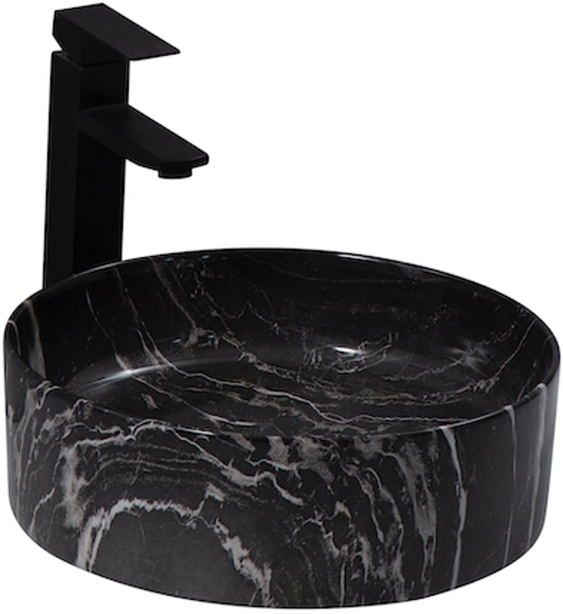 LINEA UNO - Venta 37 - Zwart marmer - Waskom - - Keramiek - Rond - 251103