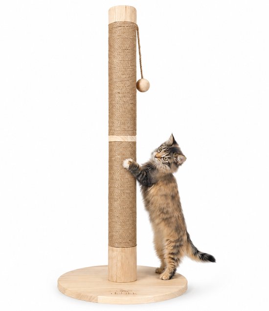 Houten Design Krabpaal voor Katten – 90 cm – Rubberwood – Extra Stabiel – Scandinavisch Design – Met Speelbal