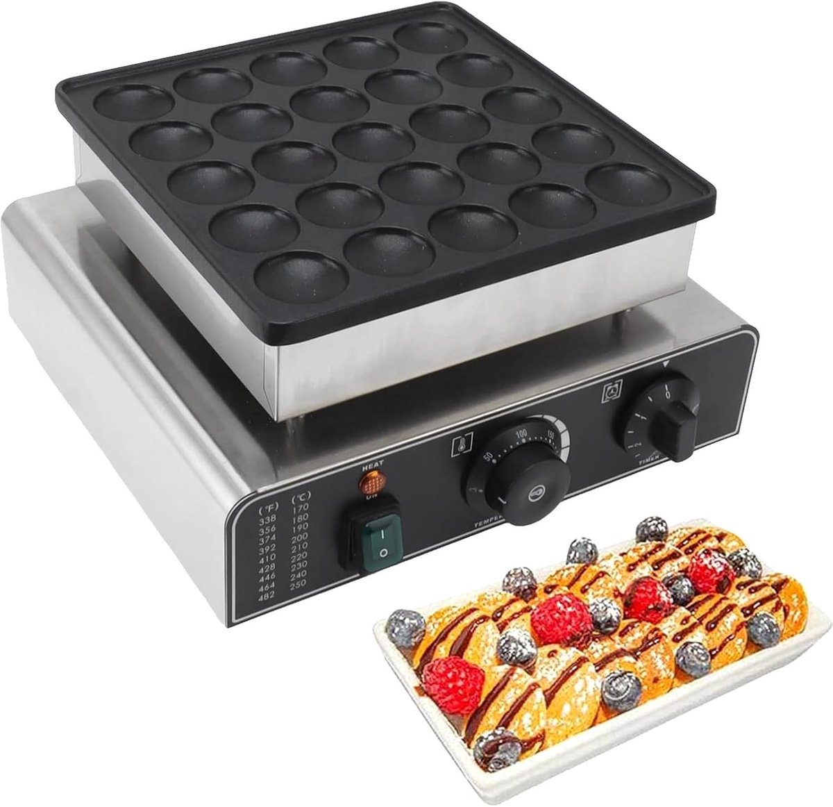 Mini Pannenkoekenmaker - Apparaat Poffertjes - Snelle Snacks Maken - 25 Gaten - 850W - Zilver