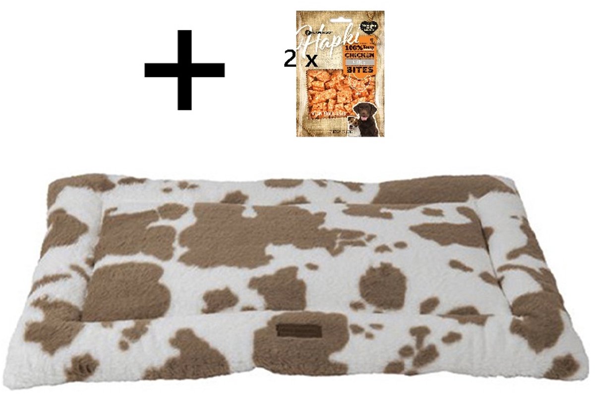 animal boulevard benchmat L 88 x 55 cm - cow Plush ** + ** 2 X flamingo Hapki chicken en rice bites 85 gr = 170 gram
