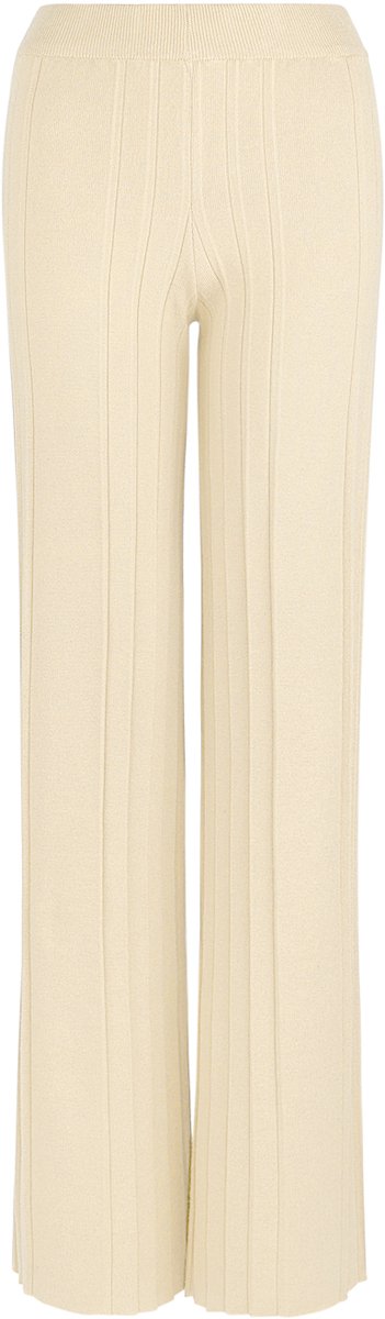 Verfijnde Nylon Brede Broek met Ribbelgebreid Ontwerp - Gebroken Wit - Maat S/M